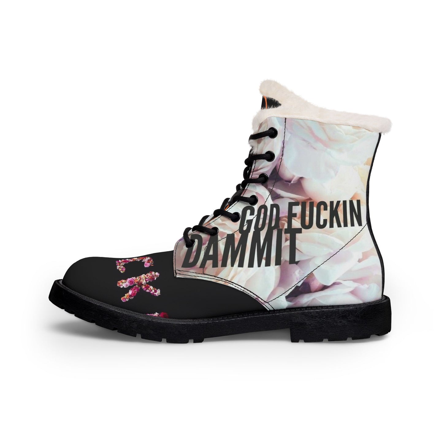 'God Fuckin Dammit' Floral Combat Boots for Women