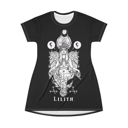 Lilith Goddess Graphic T-Shirt Dress — Bold Black AOP Dress