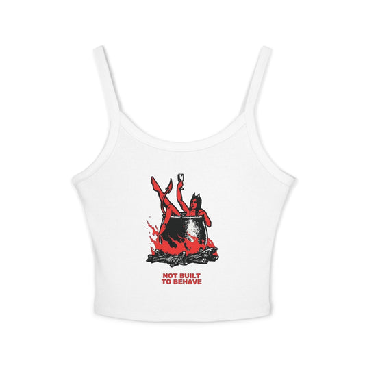 Not Built to Behave Spaghetti Strap Tank — Devil Woman Wine Graphic