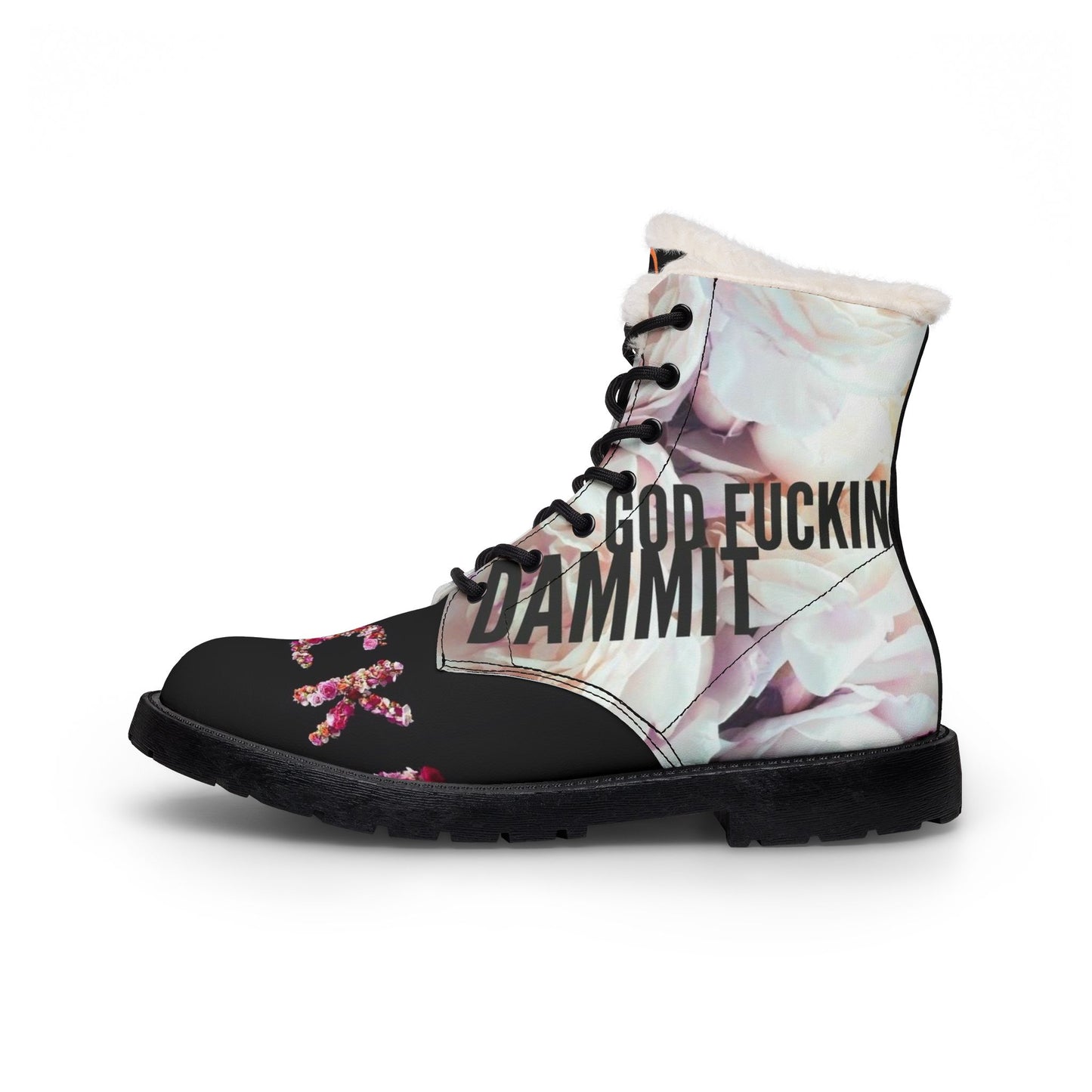'God Fuckin Dammit' Floral Combat Boots for Women