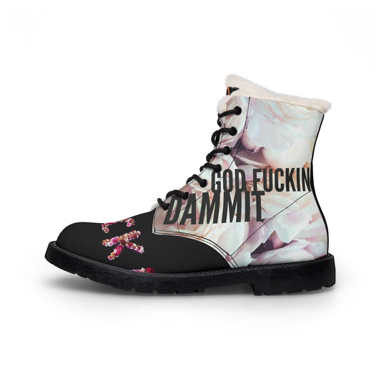 'God Fuckin Dammit' Floral Combat Boots for Women
