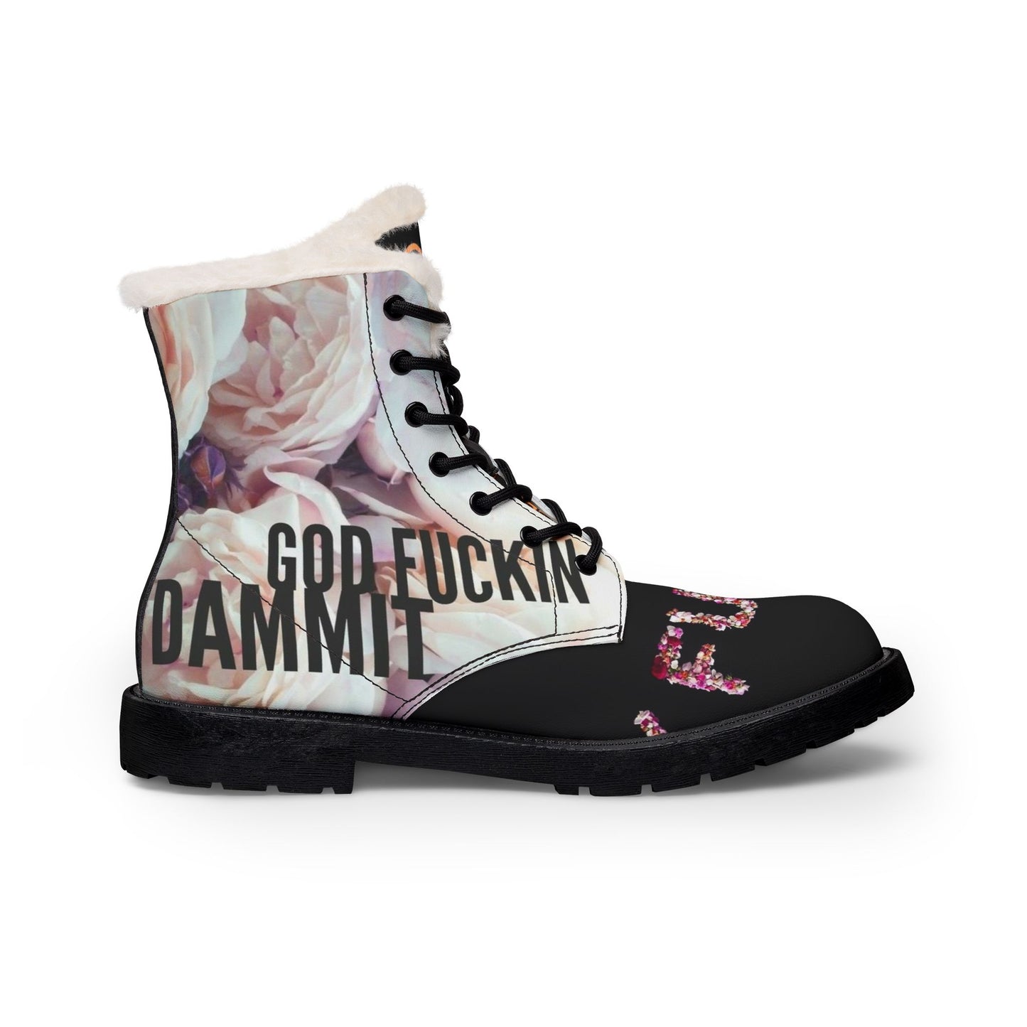 'God Fuckin Dammit' Floral Combat Boots for Women