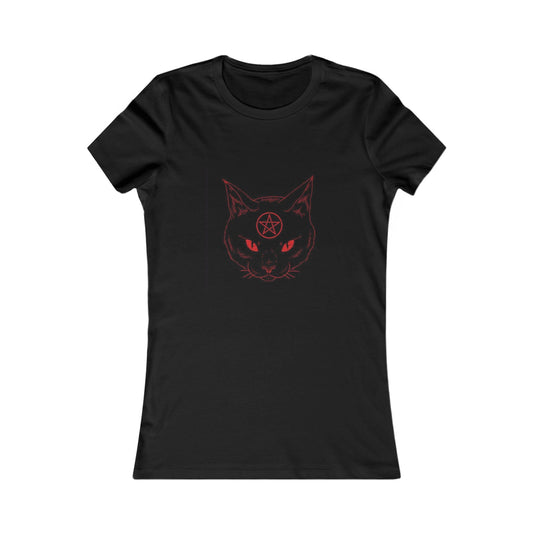 Women's Black Tee — Red Kitty Hex Graphic