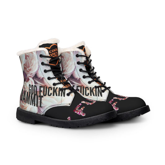 'God Fuckin Dammit' Floral Combat Boots for Women